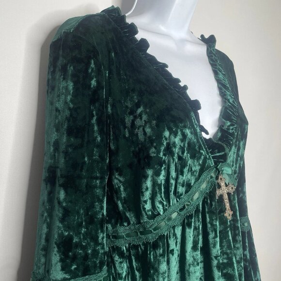 Dolls Kill House of Widow Real Divinity Velvet Mini Dress Size L Emerald Green - Picture 4 of 8